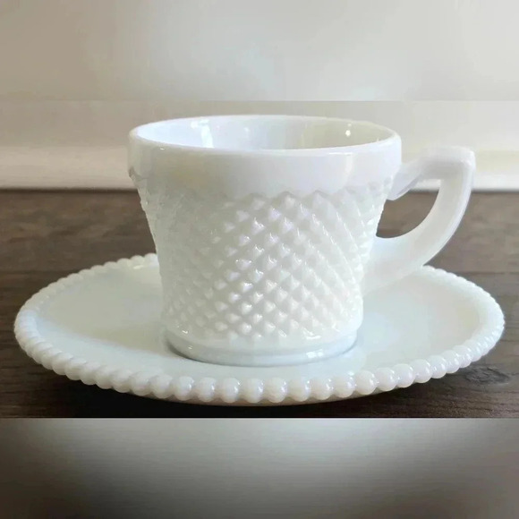 Westmoreland Glass Other - Vintage Westmoreland Milk Glass English Hobnail Cup & Beaded Edge Saucer